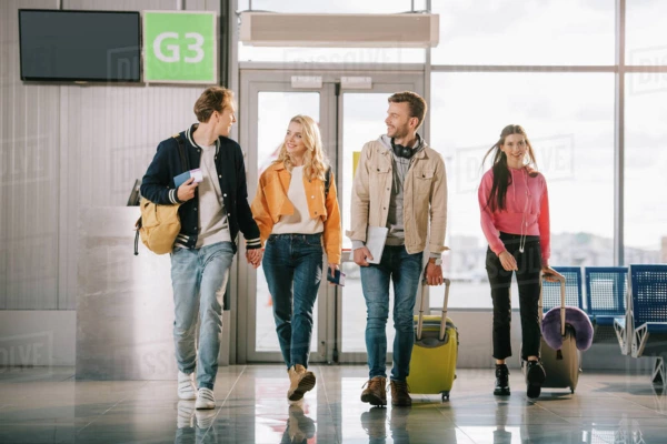 A group of friends at the airport