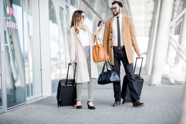 A couple on airport with luggage